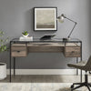 56" Gray Woodgrain Executive Desk with Glass Top & Side Drawers