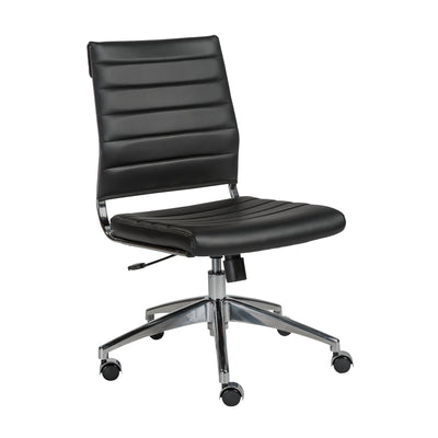 Modern Black Leather Armless Office Chair with Chrome Base