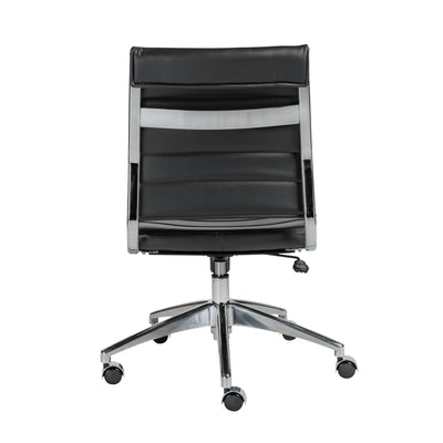 Modern Black Leather Armless Office Chair with Chrome Base