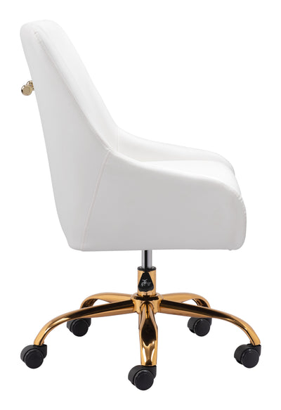 White and Gold Glamorous Adjustable Leatherette Office Chair