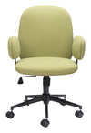 Olive Green Boho Office Chair with Unique Oval Armrests