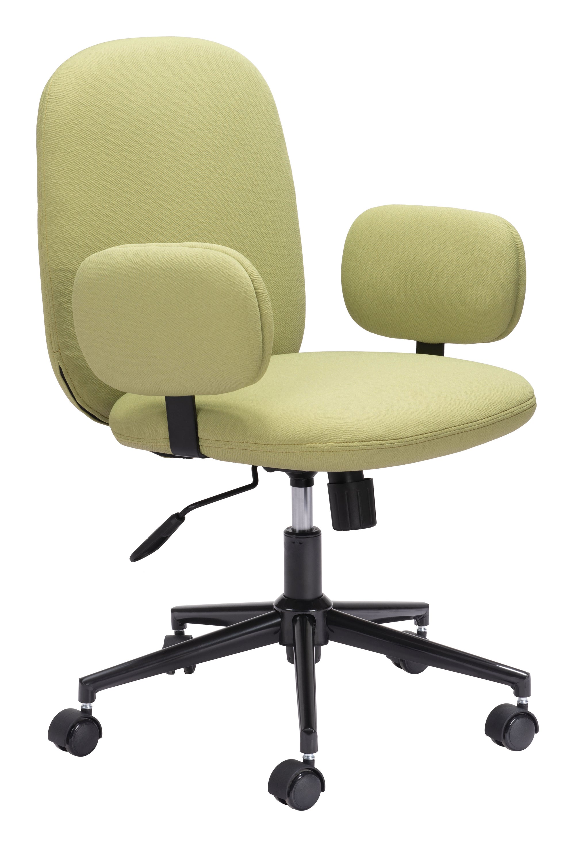 Olive Green Boho Office Chair with Unique Oval Armrests