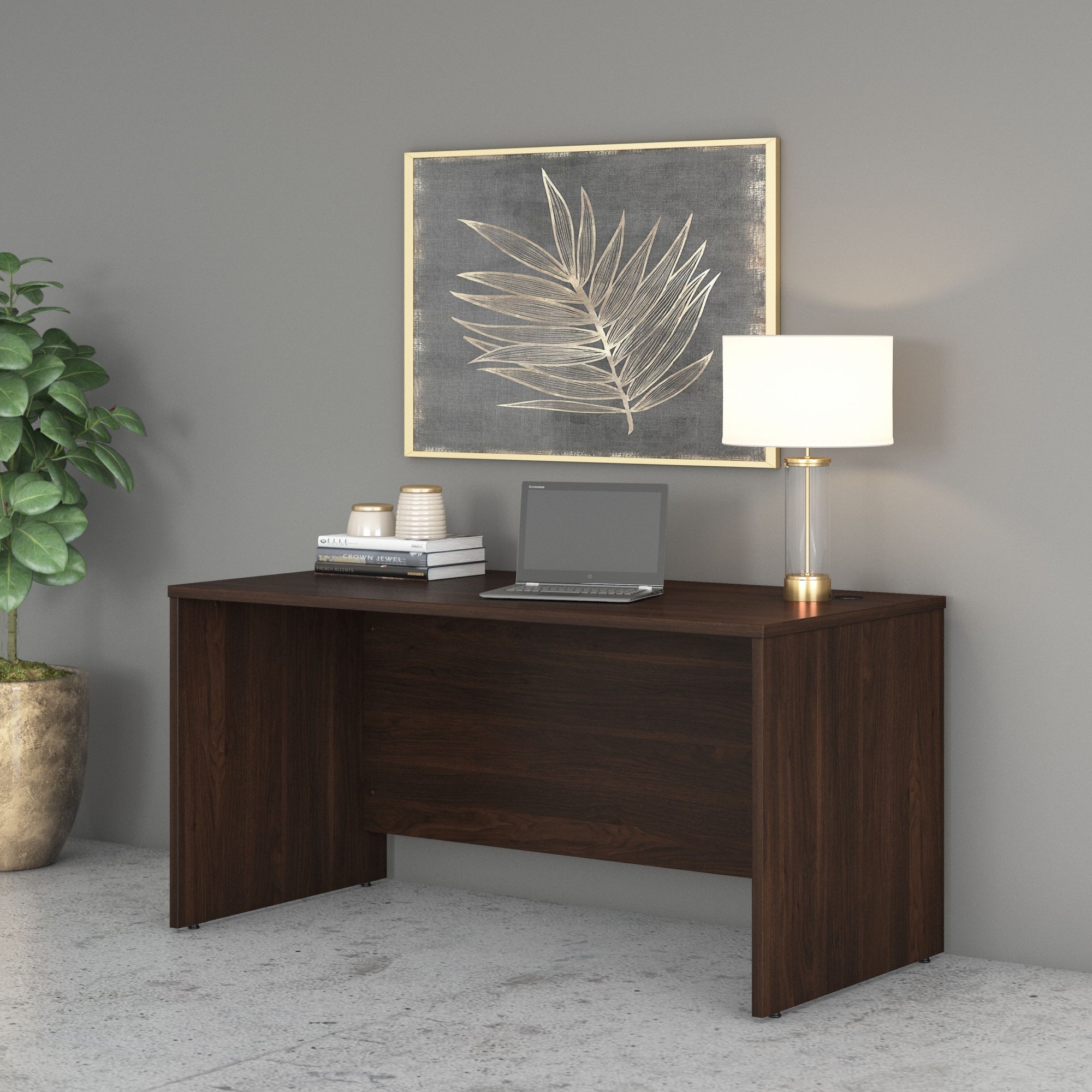 60" Rugged Modern Office Desk with Privacy Panel in Black Walnut
