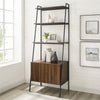 72" Dark Walnut & Metal Ladder Bookcase with Cabinet