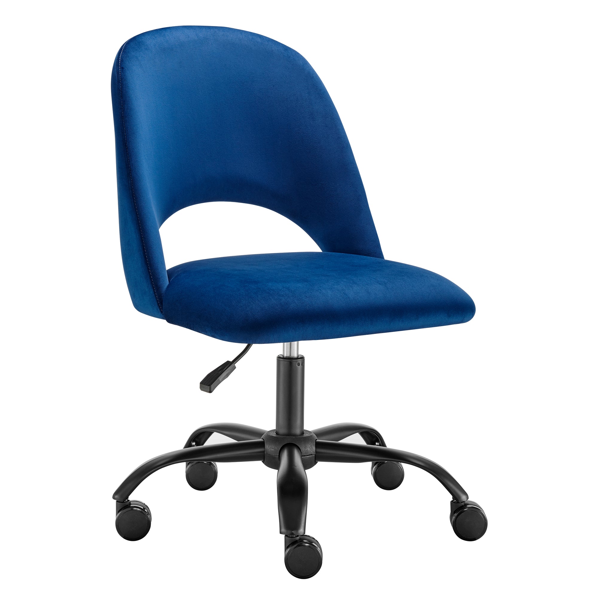 Height Adjustable Rolling Office Chair in Blue Velvet