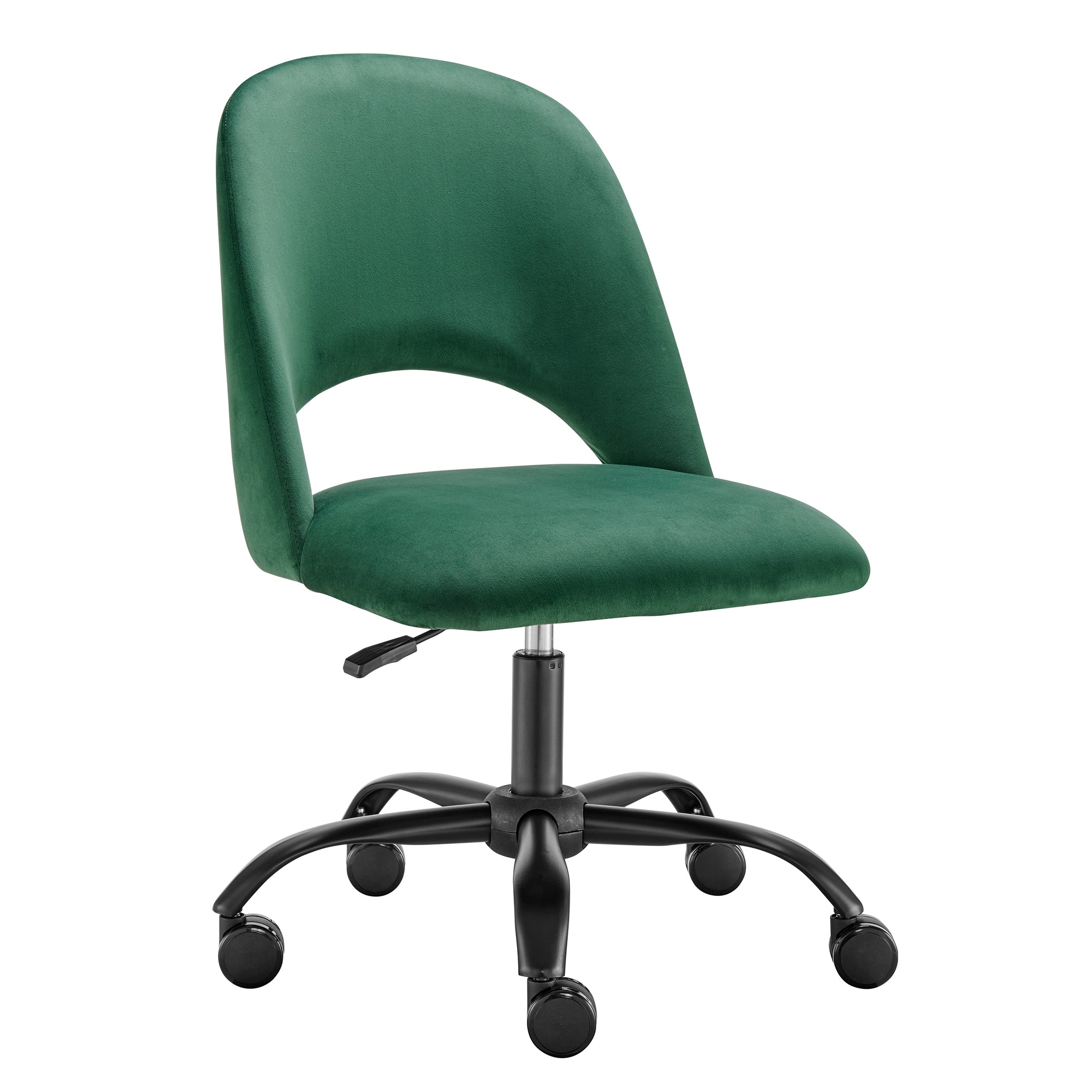 Height Adjustable Rolling Office Chair in Green Velvet