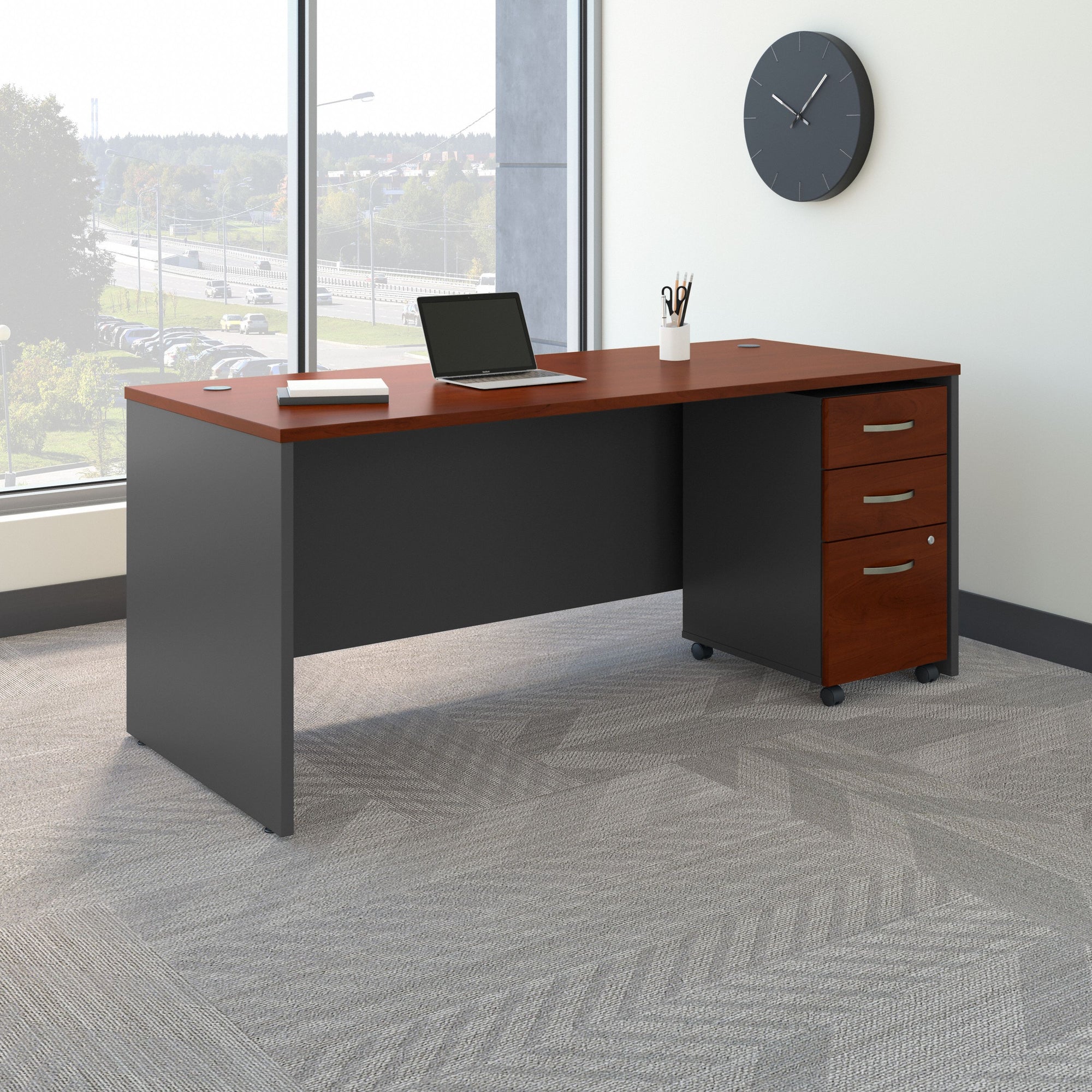 72" Office Desk with Mobile Pedestal in Hansen Cherry