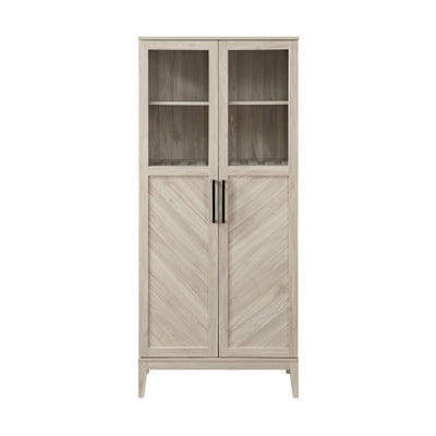 68" Birch Cabinet/Bookshelf with Chevron-Patterned Doors