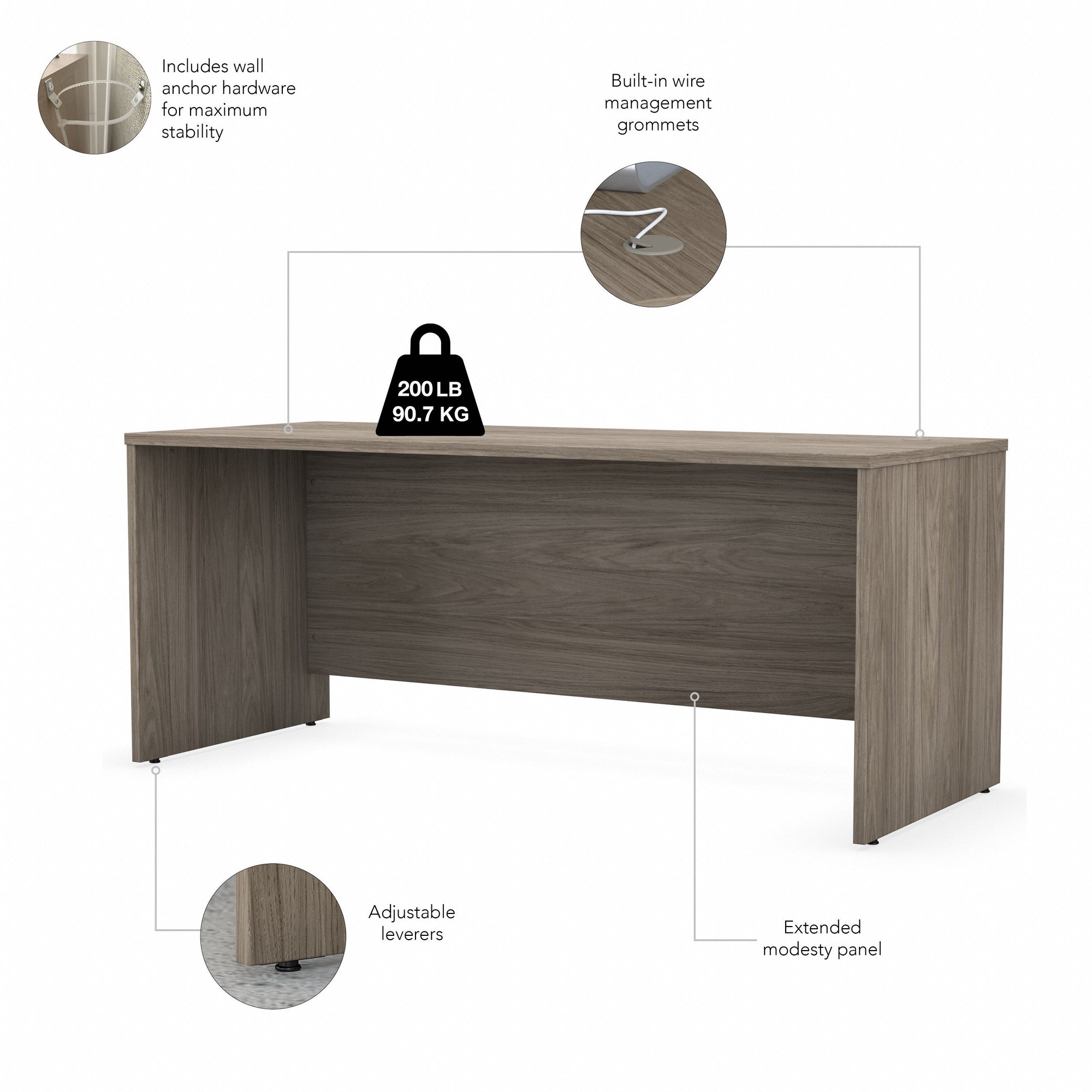 72" Modern Office Desk with Privacy Panel in Modern Hickory