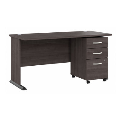 Modern 60" Storm Gray Workstation with 3-Drawer Mobile File