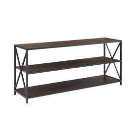 60" Industrial X-Frame Steel & Dark Walnut Credenza