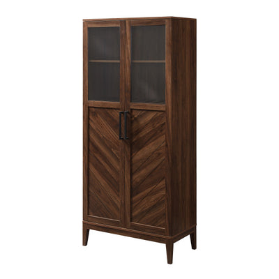 68" Dark Walnut Cabinet/Bookshelf with Chevron-Patterned Doors
