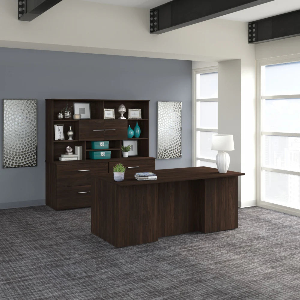 72" Black Walnut Breakfront Executive Desk and Storage Suite