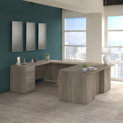 72" Modern Hickory Breakfront U-Shaped Executive Desk