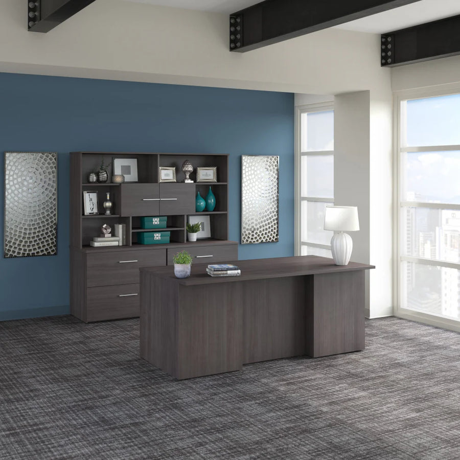 72" Storm Gray Breakfront Executive Desk and Storage Suite