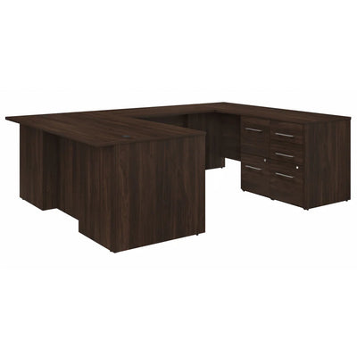 72" Black Walnut Breakfront U-Shaped Executive Desk