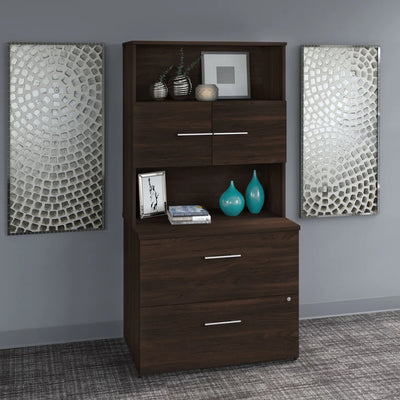 Black Walnut Lateral File Cabinet with Hutch