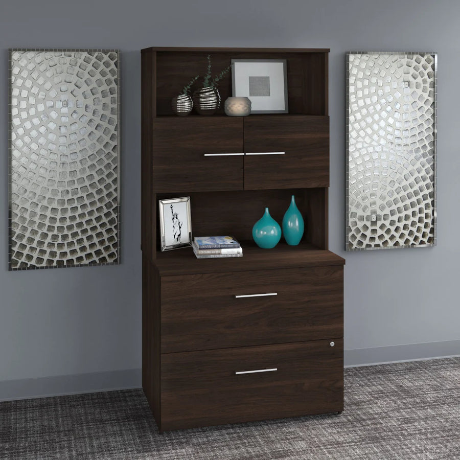 Black Walnut Lateral File Cabinet with Hutch