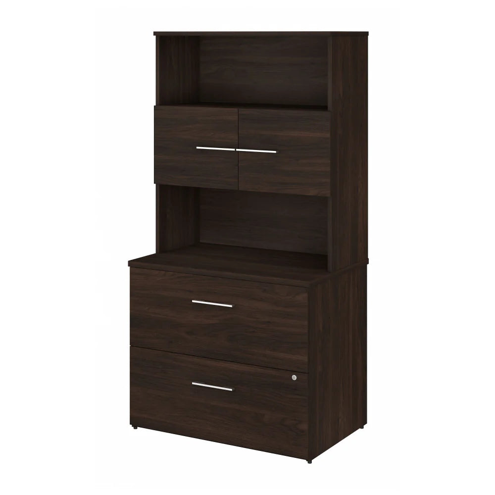 Black Walnut Lateral File Cabinet with Hutch