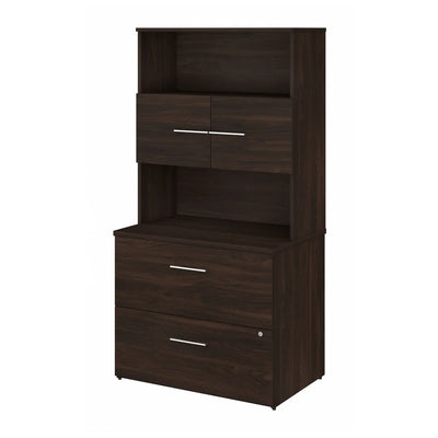 Black Walnut Lateral File Cabinet with Hutch