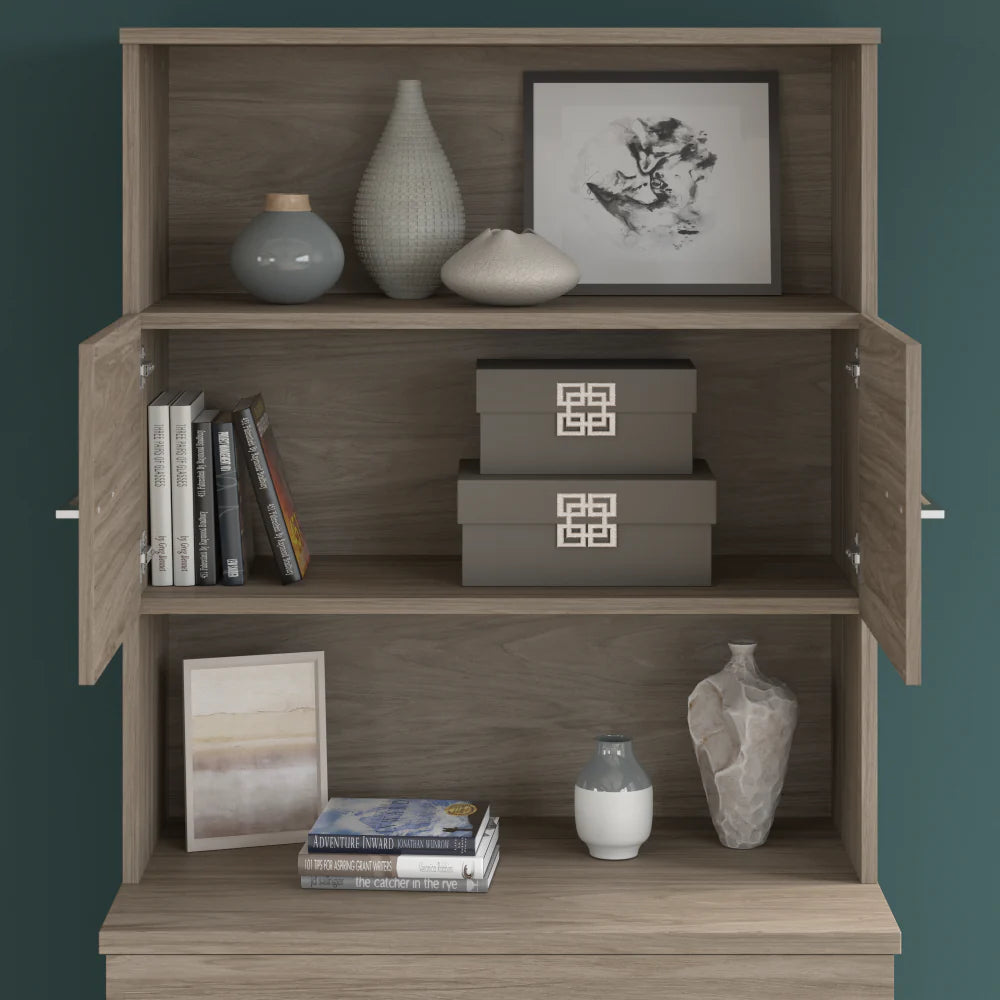 Modern Hickory Lateral File Cabinet with Hutch