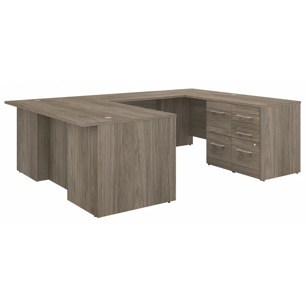 72" Modern Hickory Breakfront U-Shaped Executive Desk
