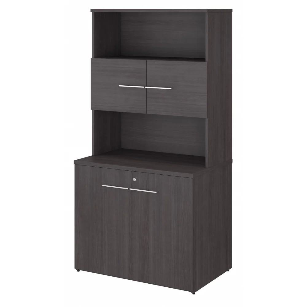 Storm Gray Storage Cabinet with Hutch