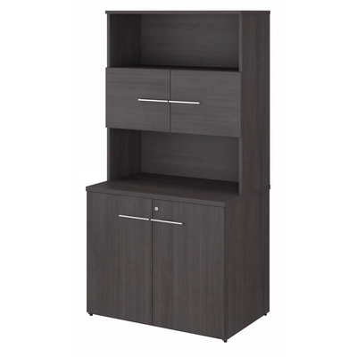 Storm Gray Storage Cabinet with Hutch