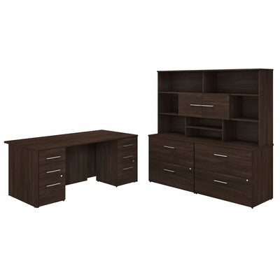 72" Black Walnut Breakfront Executive Desk and Storage Suite