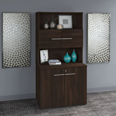 Black Walnut Storage Cabinet with Hutch