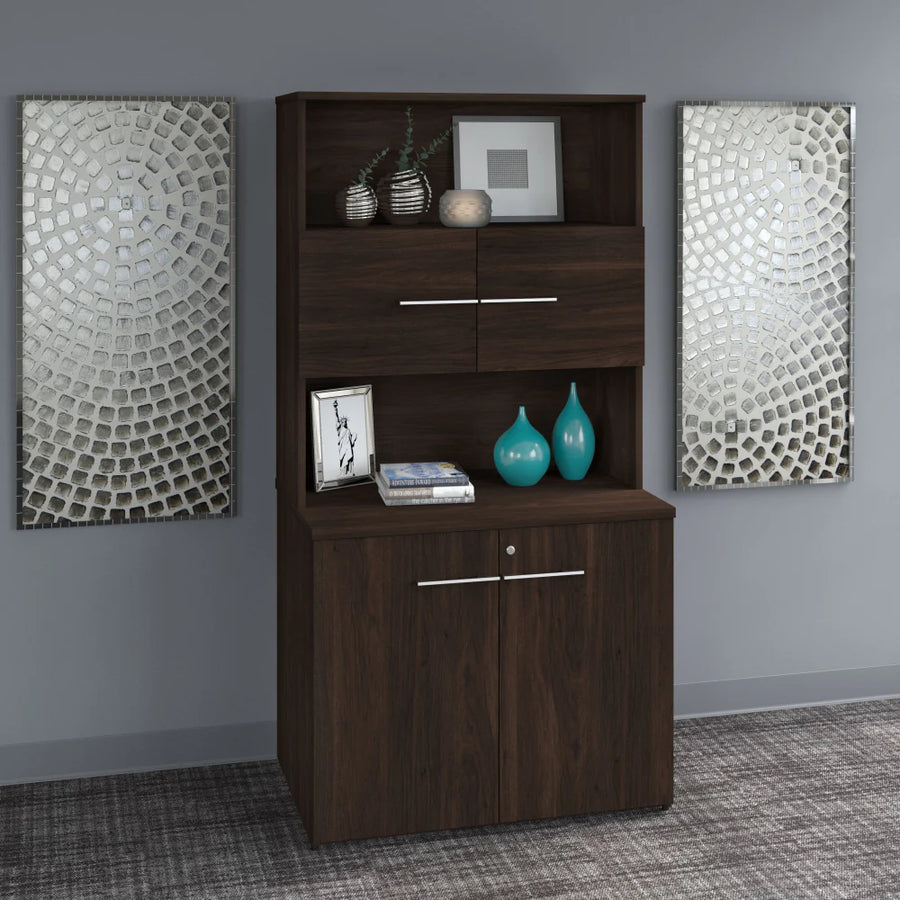 Black Walnut Storage Cabinet with Hutch