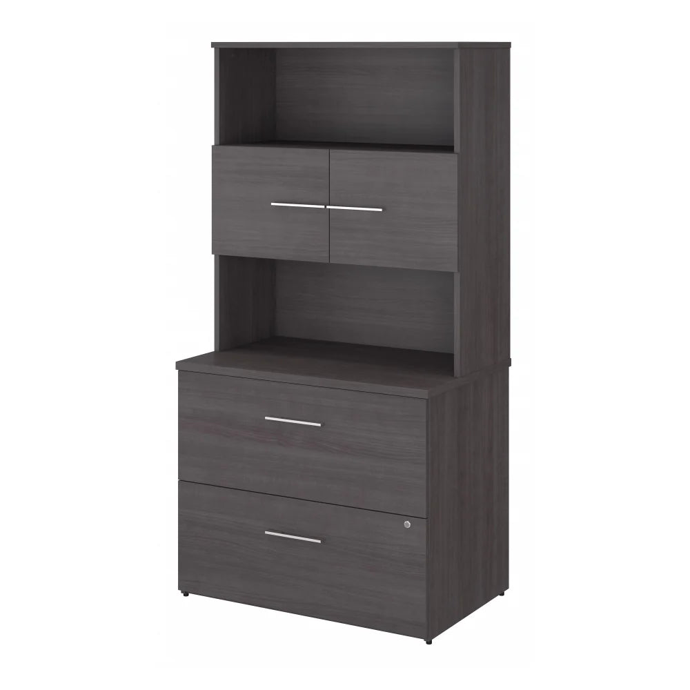 Storm Gray Lateral File Cabinet with Hutch