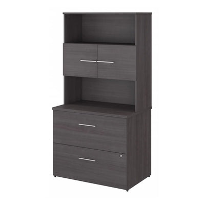 Storm Gray Lateral File Cabinet with Hutch