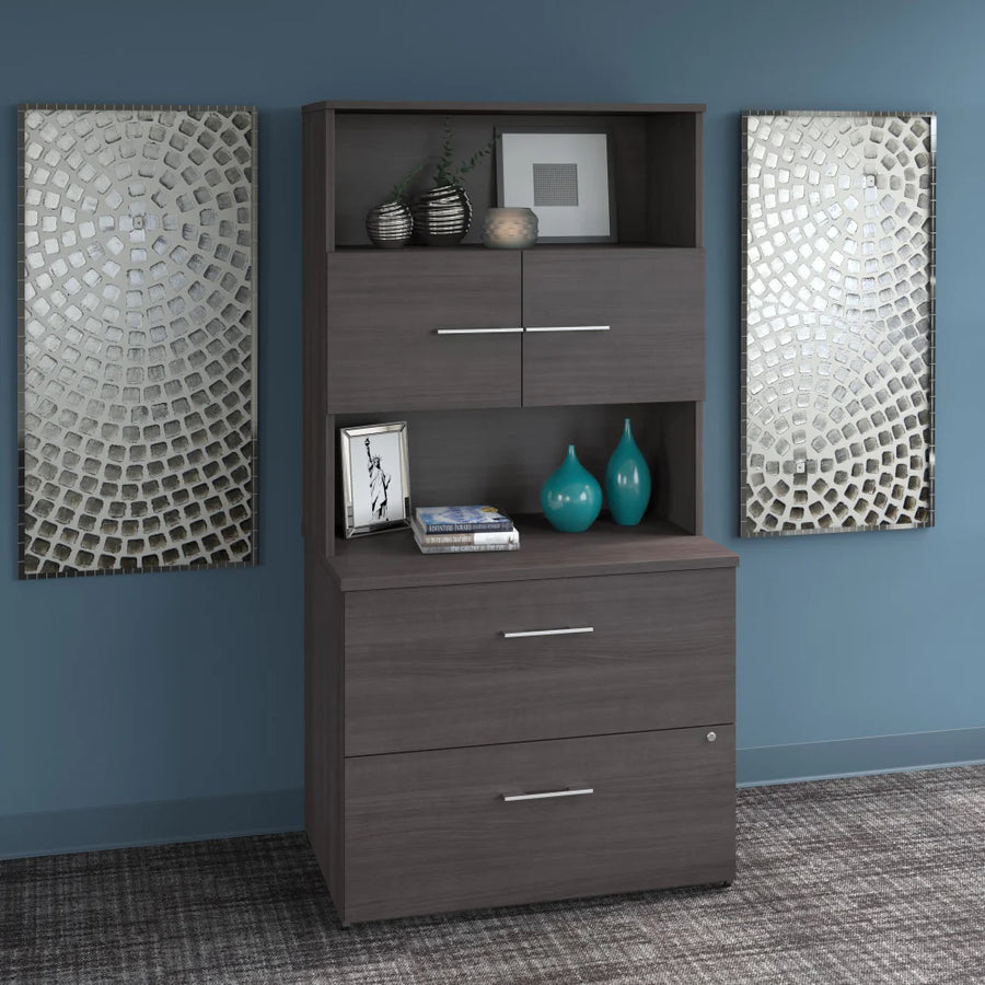 Storm Gray Lateral File Cabinet with Hutch