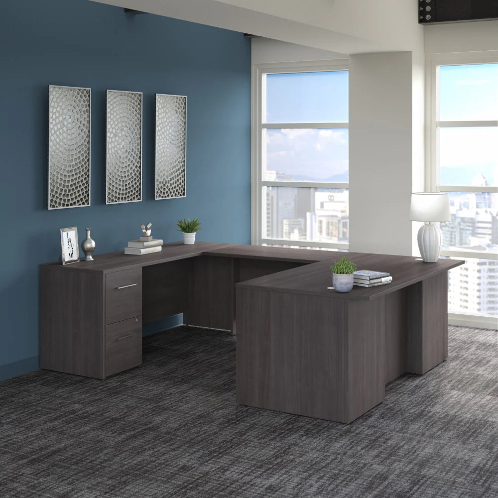 72" Storm Gray Breakfront U-Shaped Executive Desk