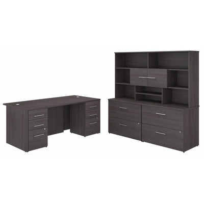 72" Storm Gray Breakfront Executive Desk and Storage Suite