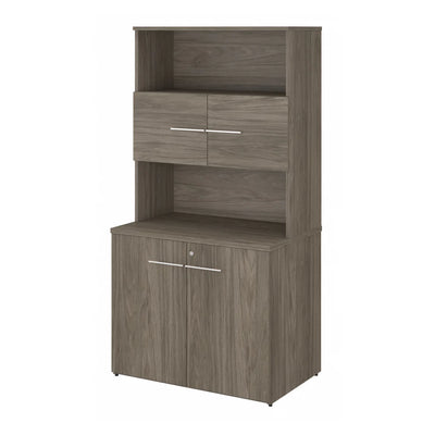 Modern Hickory Storage Cabinet with Hutch