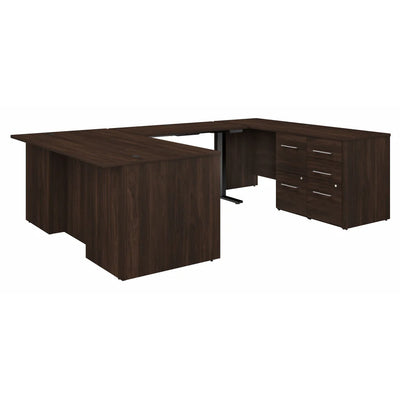 72" Black Walnut U-Shaped Executive Desk with Height Adjustable Bridge