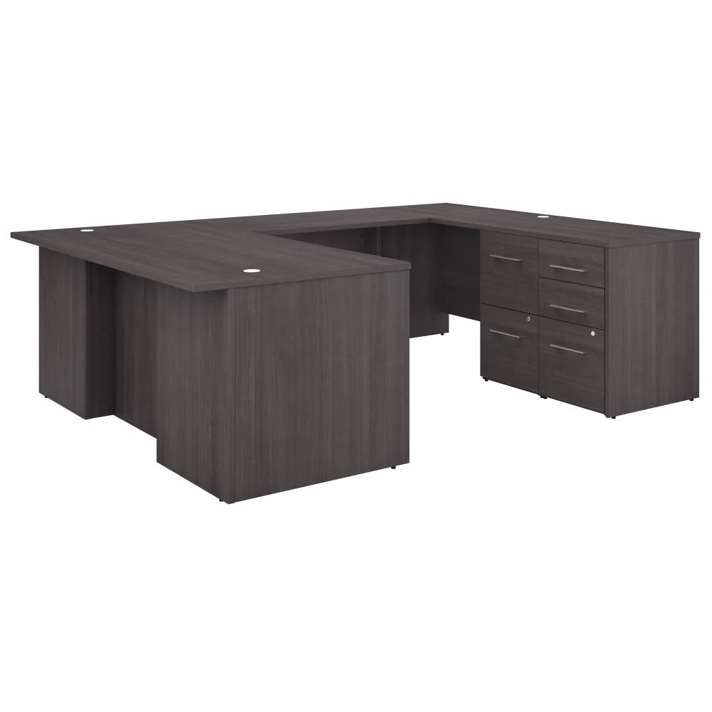 72" Storm Gray Breakfront U-Shaped Executive Desk