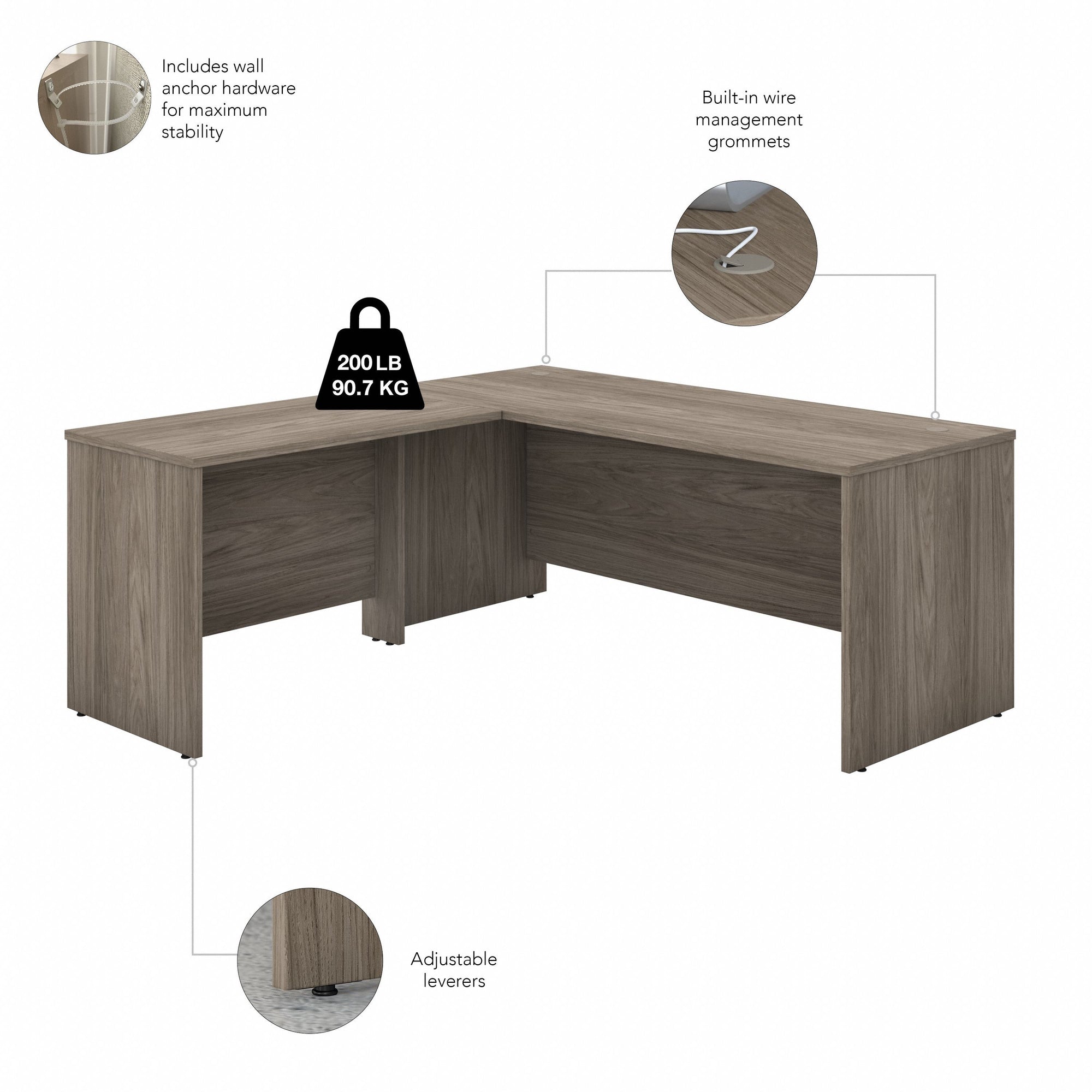 Modern Hickory 72"x 72" Premium L-Shaped Modern Office Desk
