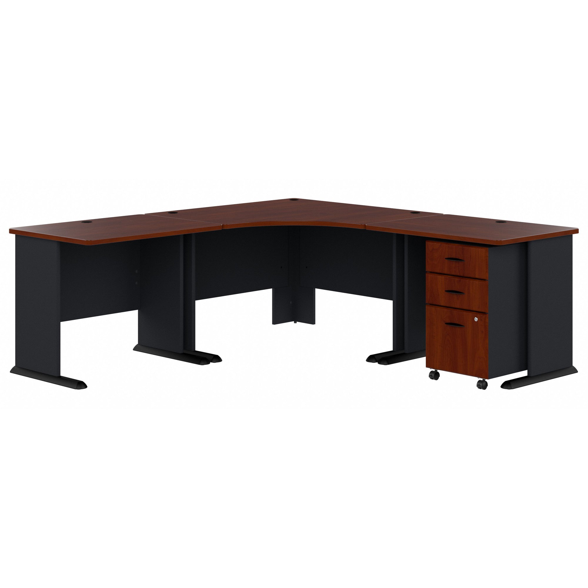 48" Modern Corner Desk with 2 Returns and Mobile Pedestal in Cherry/Galaxy