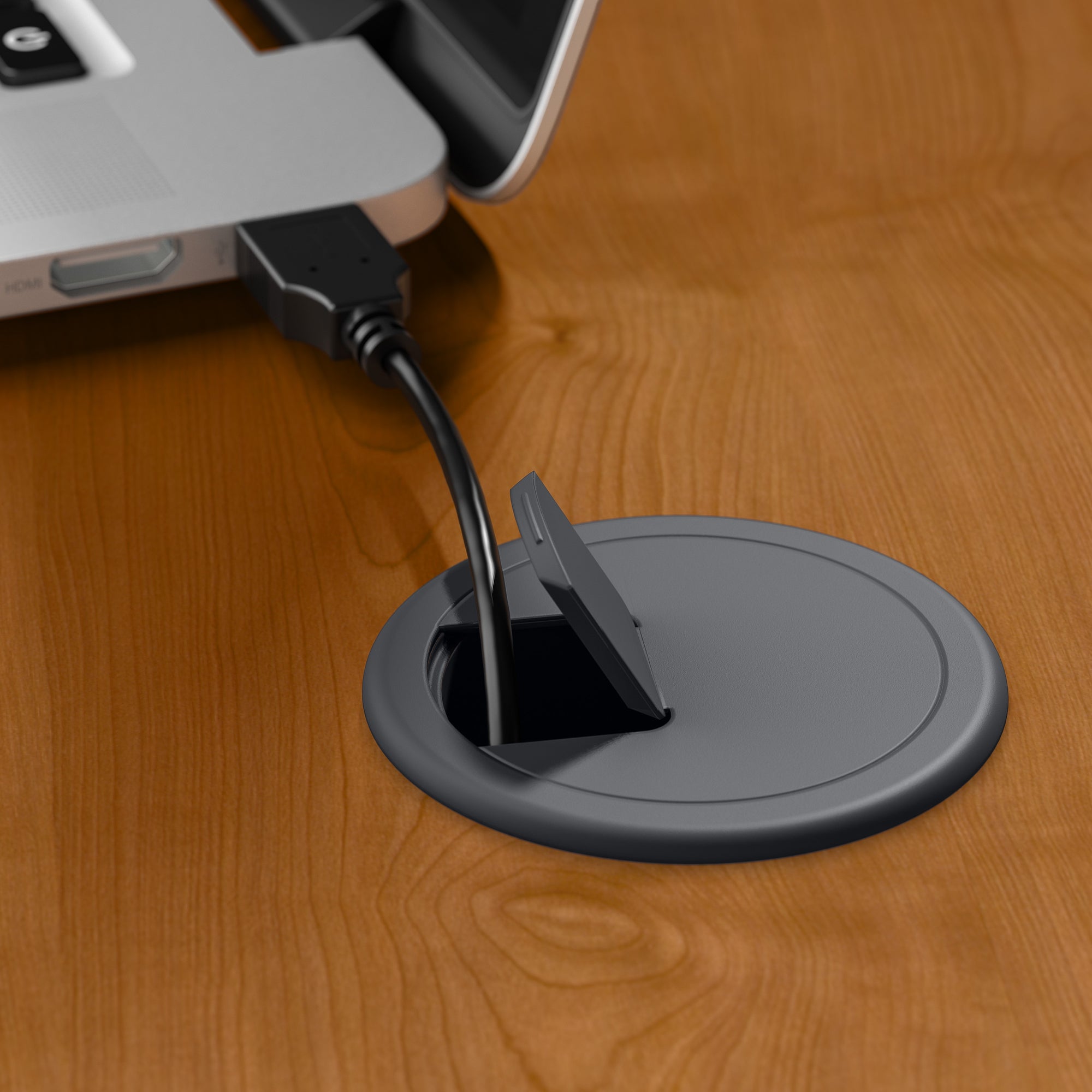 48" Corner Office Desk with Return and Mobile Pedestal in Natural Cherry/Slate