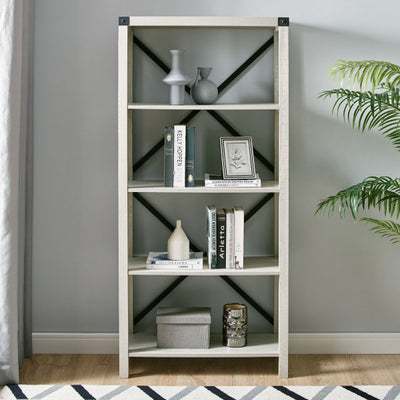 64" Stone Gray Bookcase with X-Framing