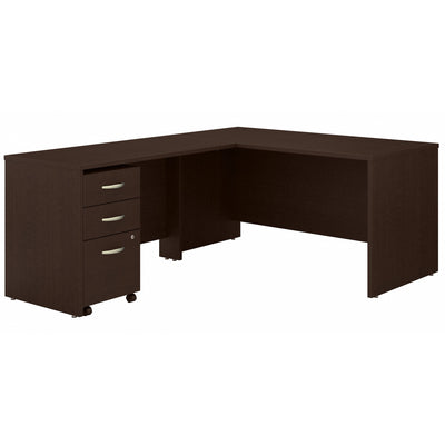 Mocha Cherry L-Shaped Premium Desk with Mobile Pedestal