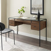 56" Dark Walnut Executive Desk with Glass Top & Side Drawers