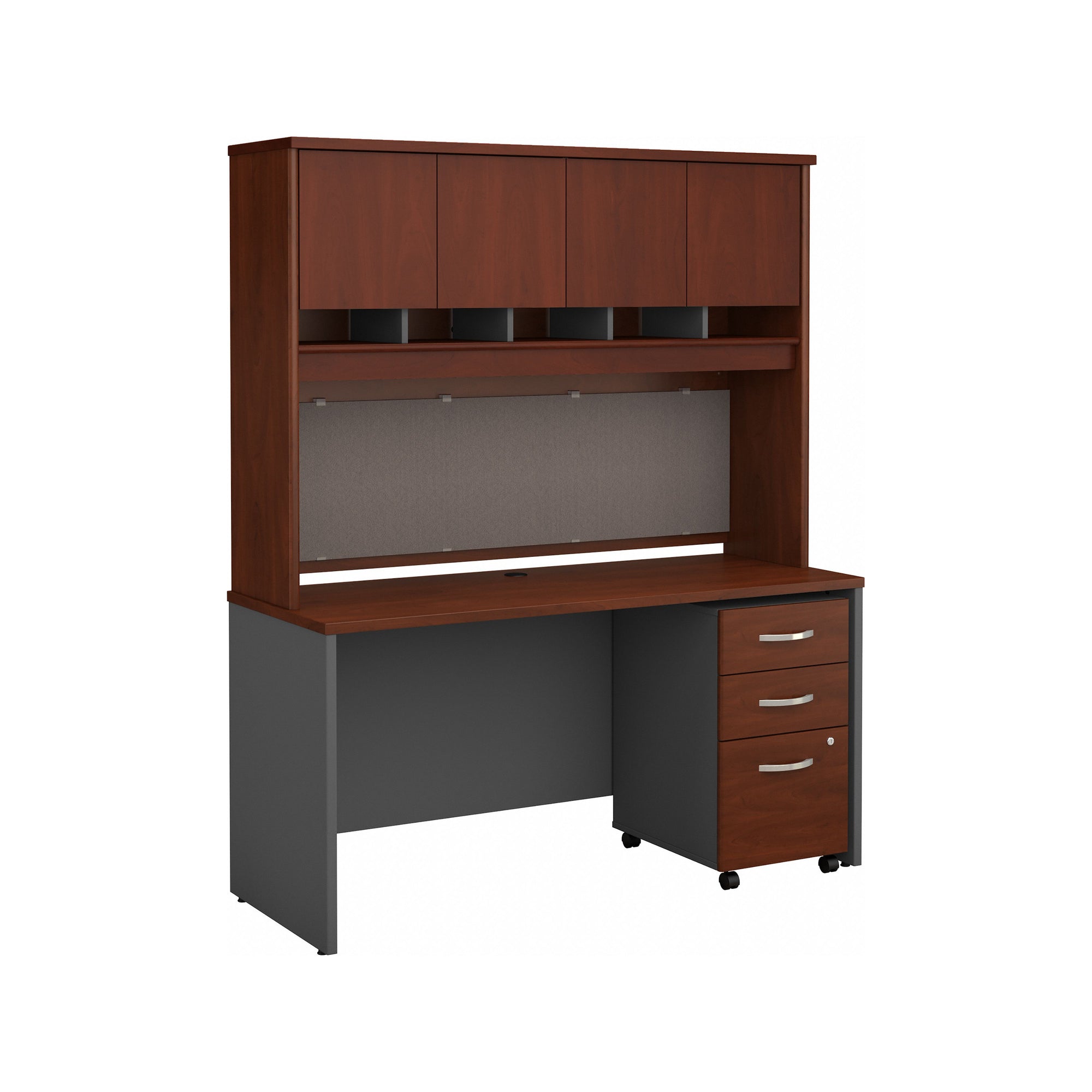 60" Modern Office Desk with Hutch and Mobile File Cabinet in Hansen Cherry