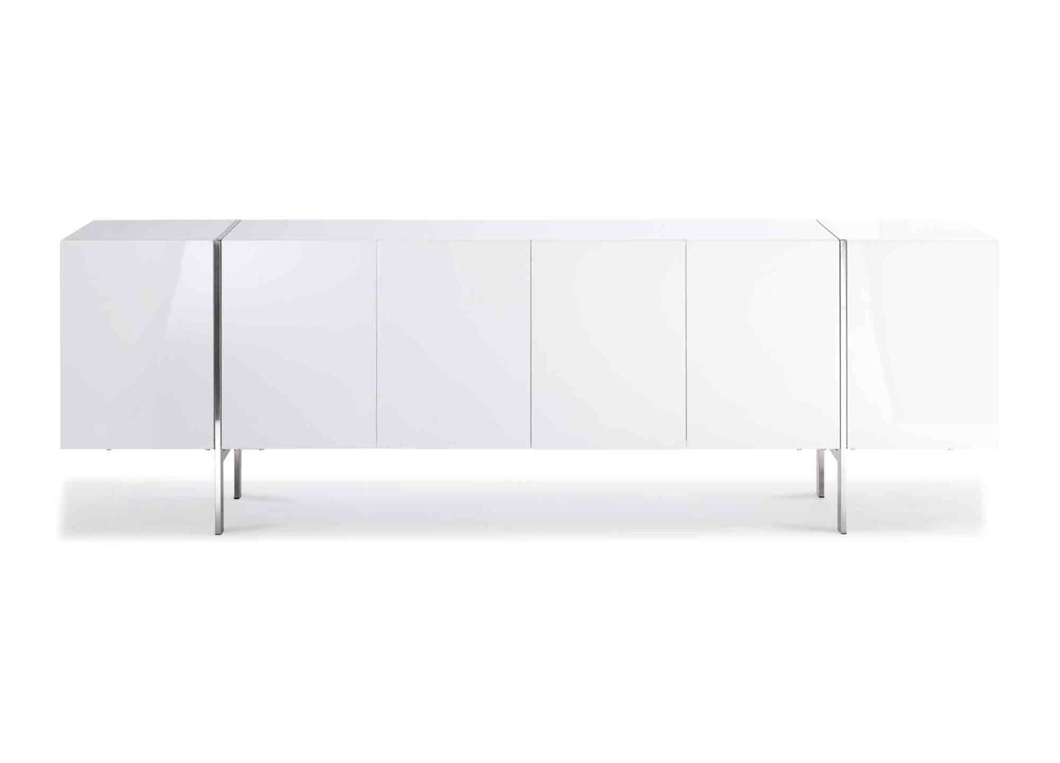 95" High Gloss White Credenza with Polished Stainless Legs