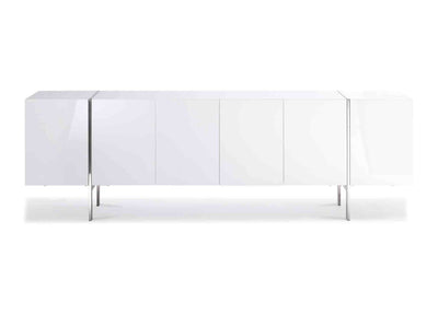 95" High Gloss White Credenza with Polished Stainless Legs