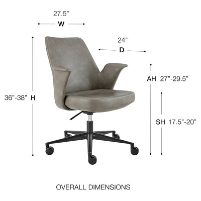 Flared Arm Gray Leather Office Chair