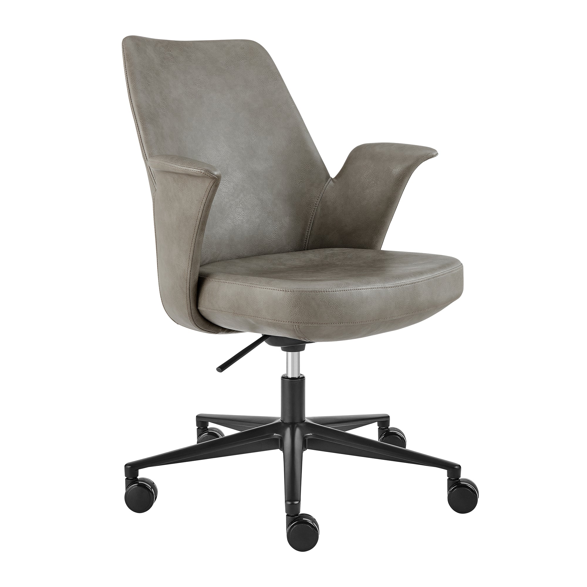Flared Arm Gray Leather Office Chair
